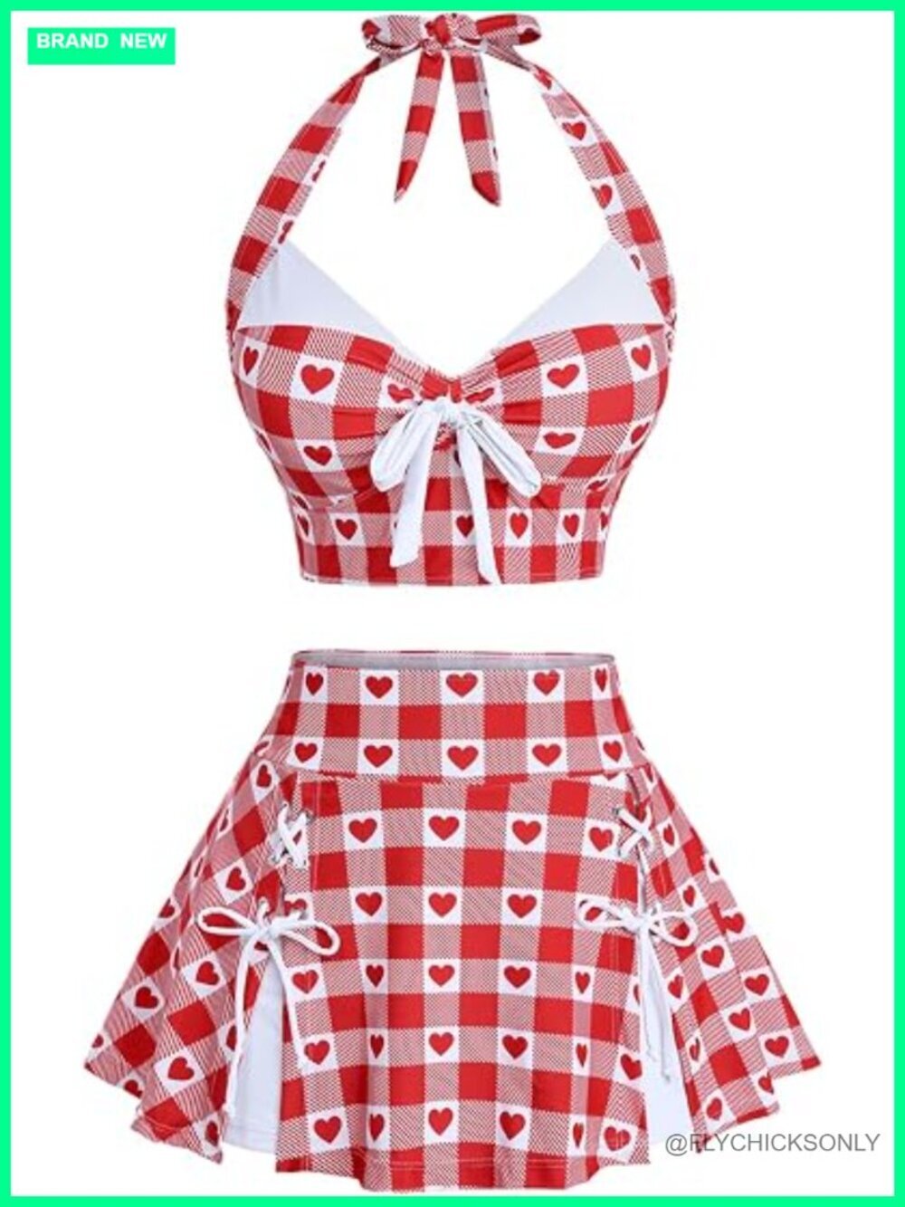 Plus Size Halter Bikini Set with Tummy Control Skirt